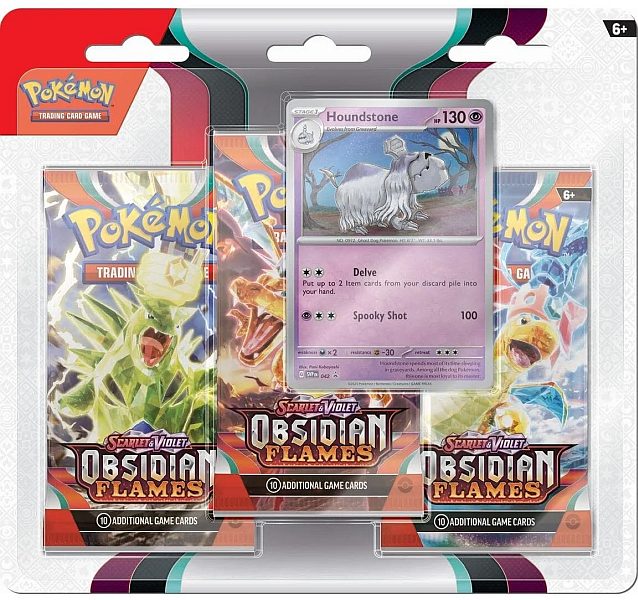 Pokemon Blister Pack - 3-Pack: 3 Scarlet & Violet: Obsidian Flames Booster Pakker + Houndstone Black Star Promo